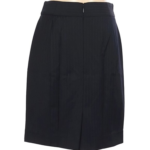 J. Crew Pinstripe Black and Blue 100% Wool Knee Length Pencil Skirt sz 2 - Picture 2 of 4
